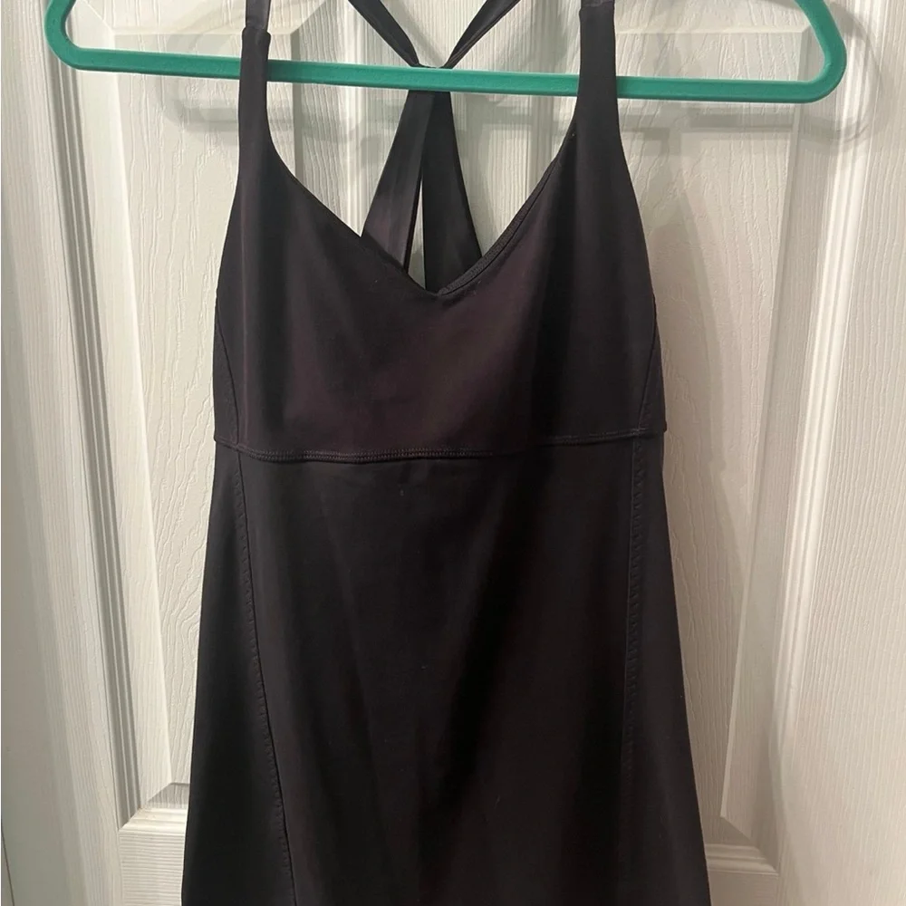 Lululemon Practice Daily Tank Black Long Length Size 8 Shelf Bra Luon Fabric - Picture 4 of 6